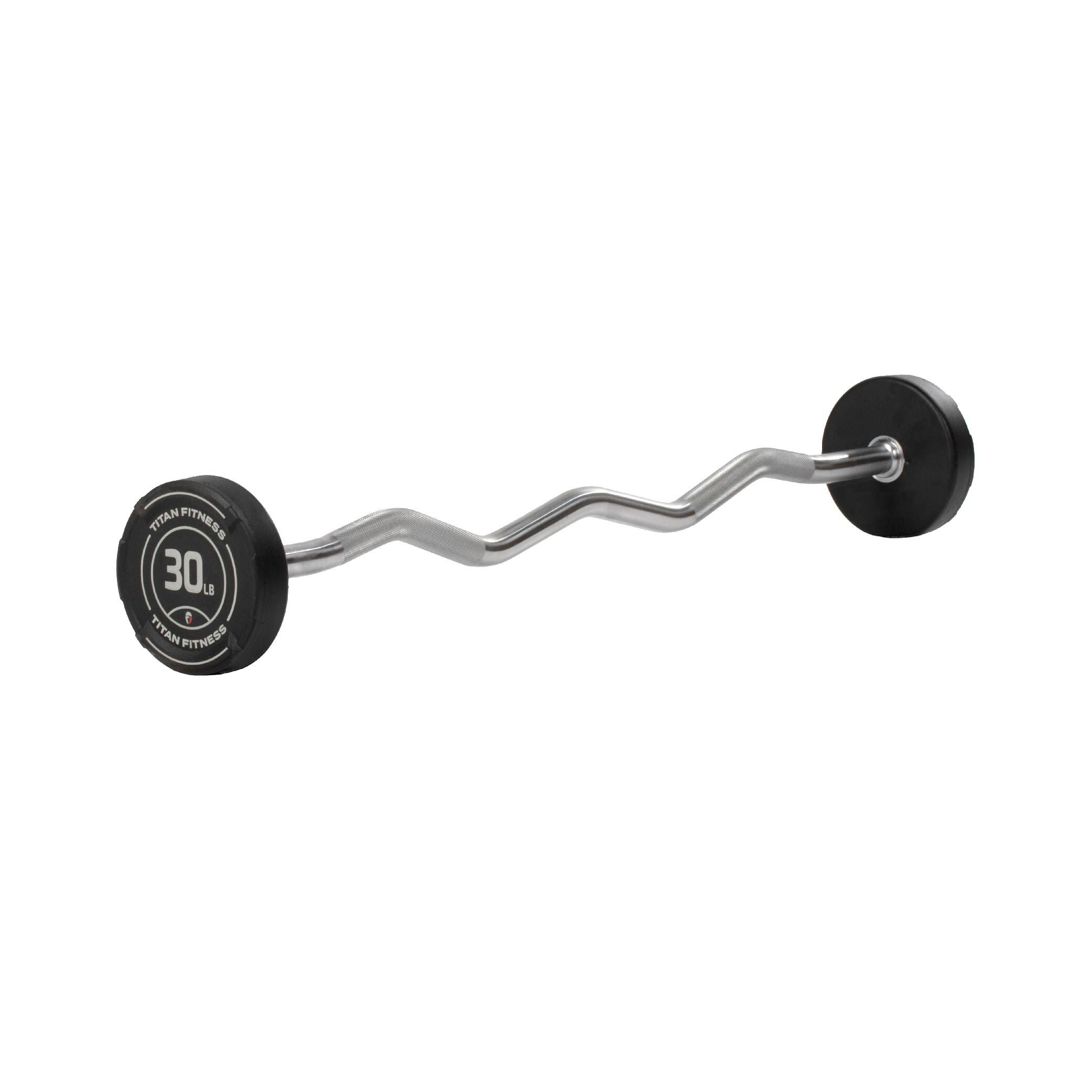 30 LB EZ Curl Fixed Rubber Barbell Titan Fitness