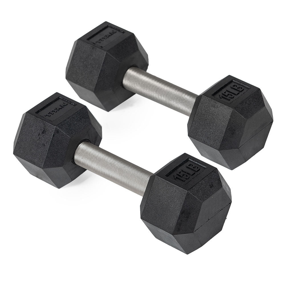 15 LB Straight Stainless Steel Hex Dumbbells – Titan Fitness