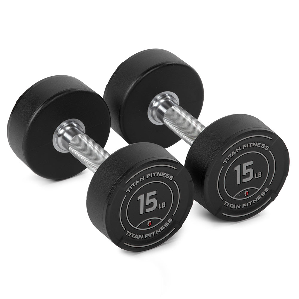 15 LB Round Urethane Dumbbells Set of Titan Fitness
