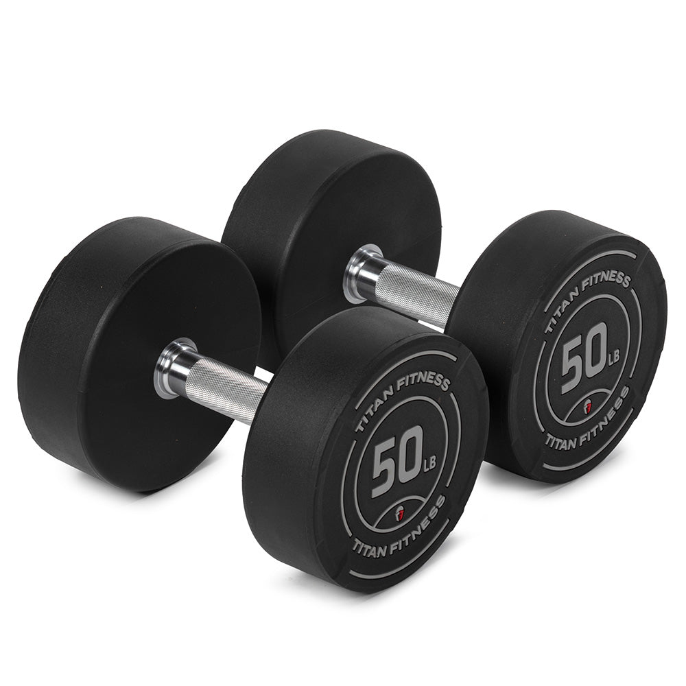 50 LB Round Urethane Dumbbells - Set of 2 | Titan Fitness