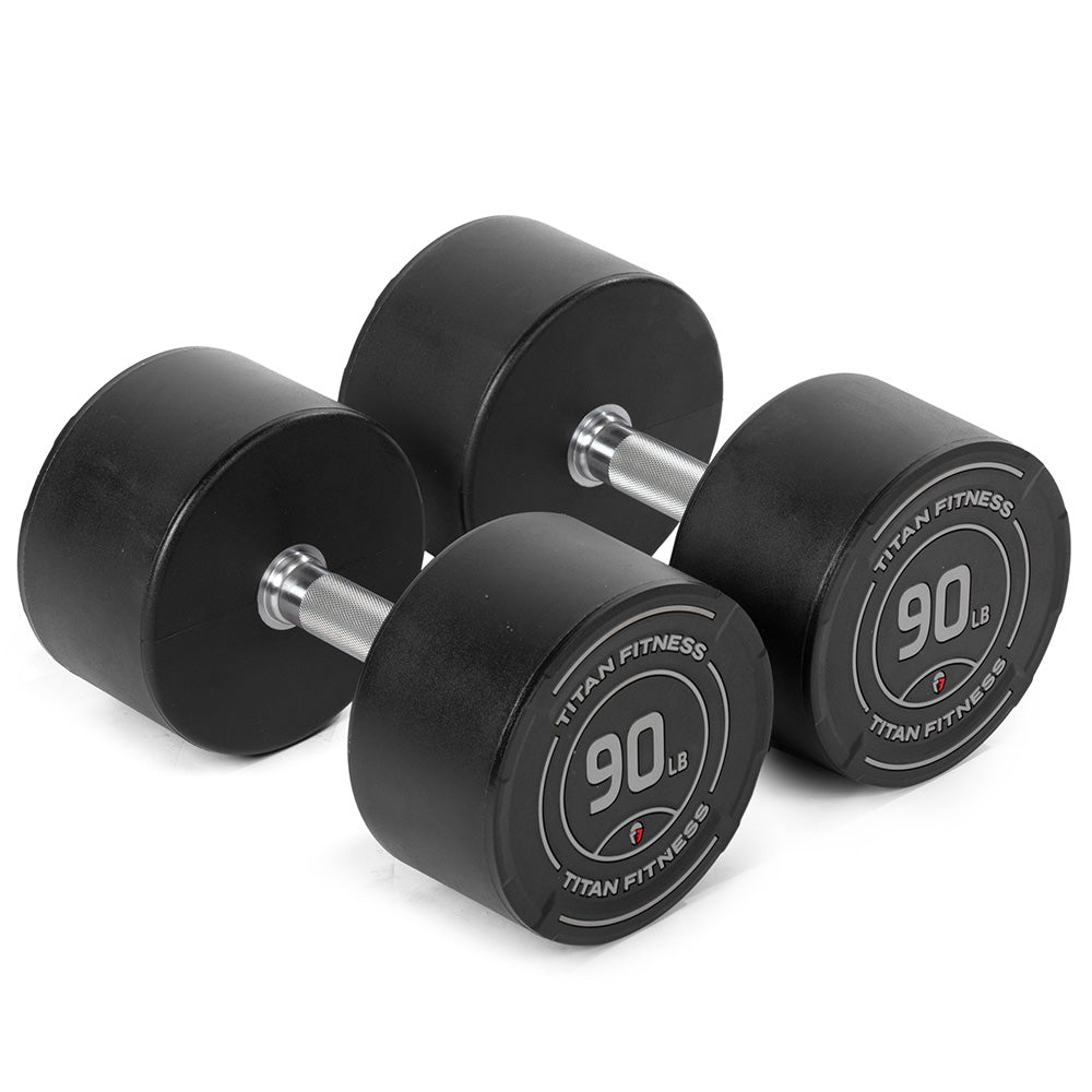 90 LB Round Urethane Dumbbells Set of 2 Titan Fitness