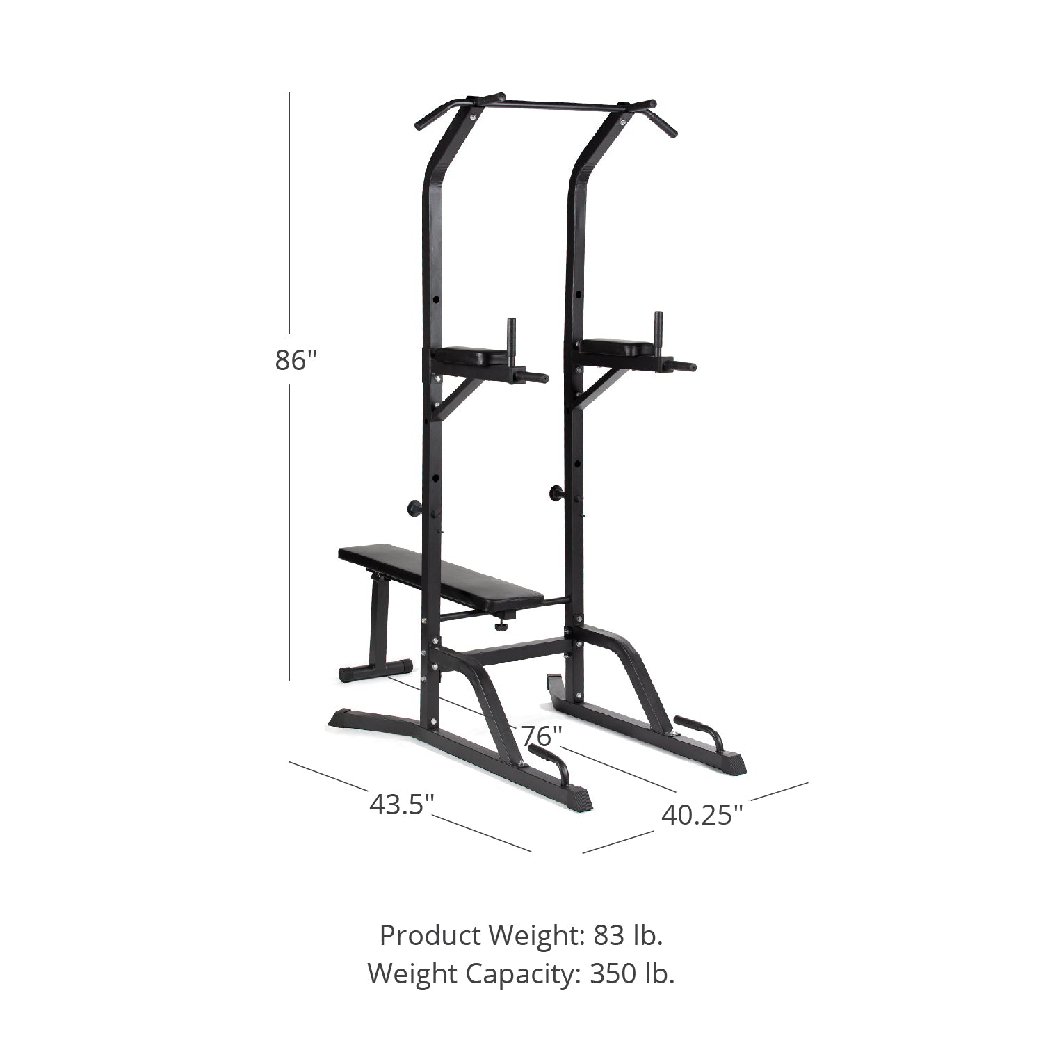 Power Tower With Bench - Dimensions: 86" T x 76" L x 40.25" W