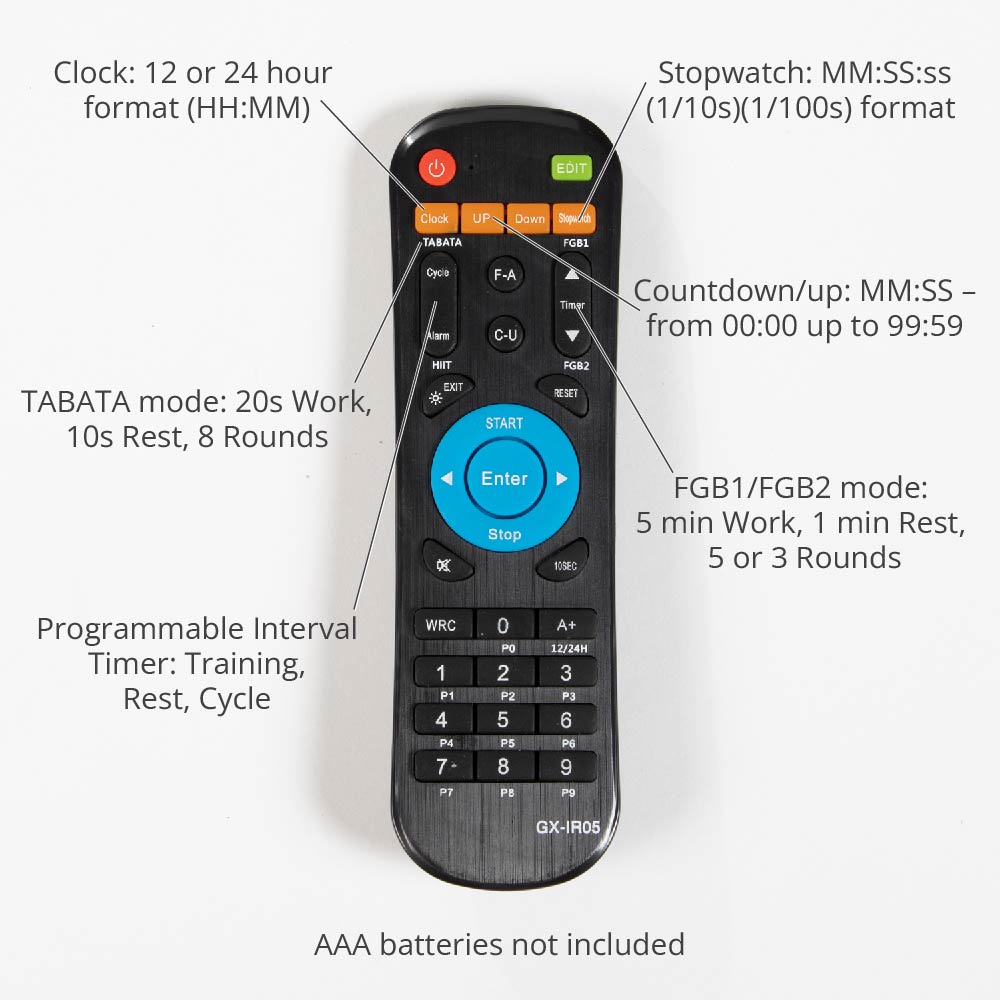 Medium Gym Timer With Remote - Remote control for convenient programming