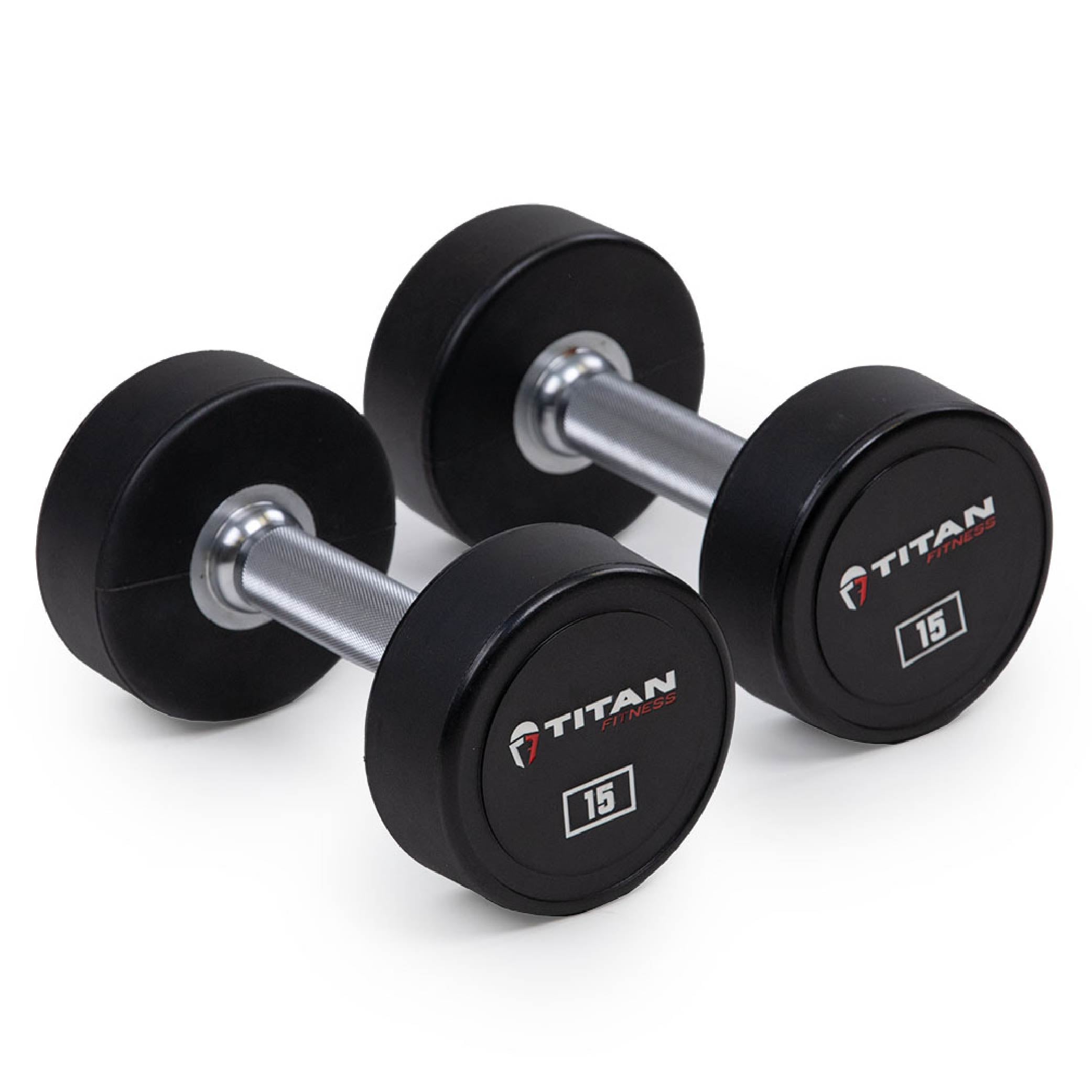 15 LB Pair Classic Round Urethane Dumbbells Titan Fitness