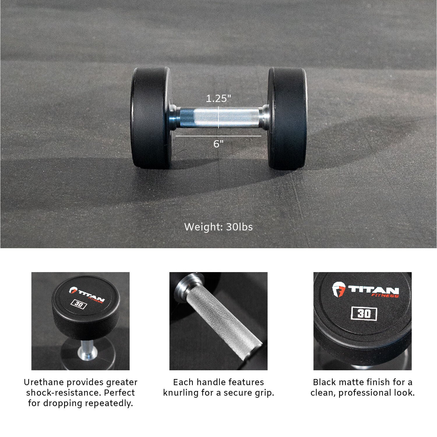 Scratch and Dent - Single 30 LB Round Urethane Dumbbell - Thumbnail 4