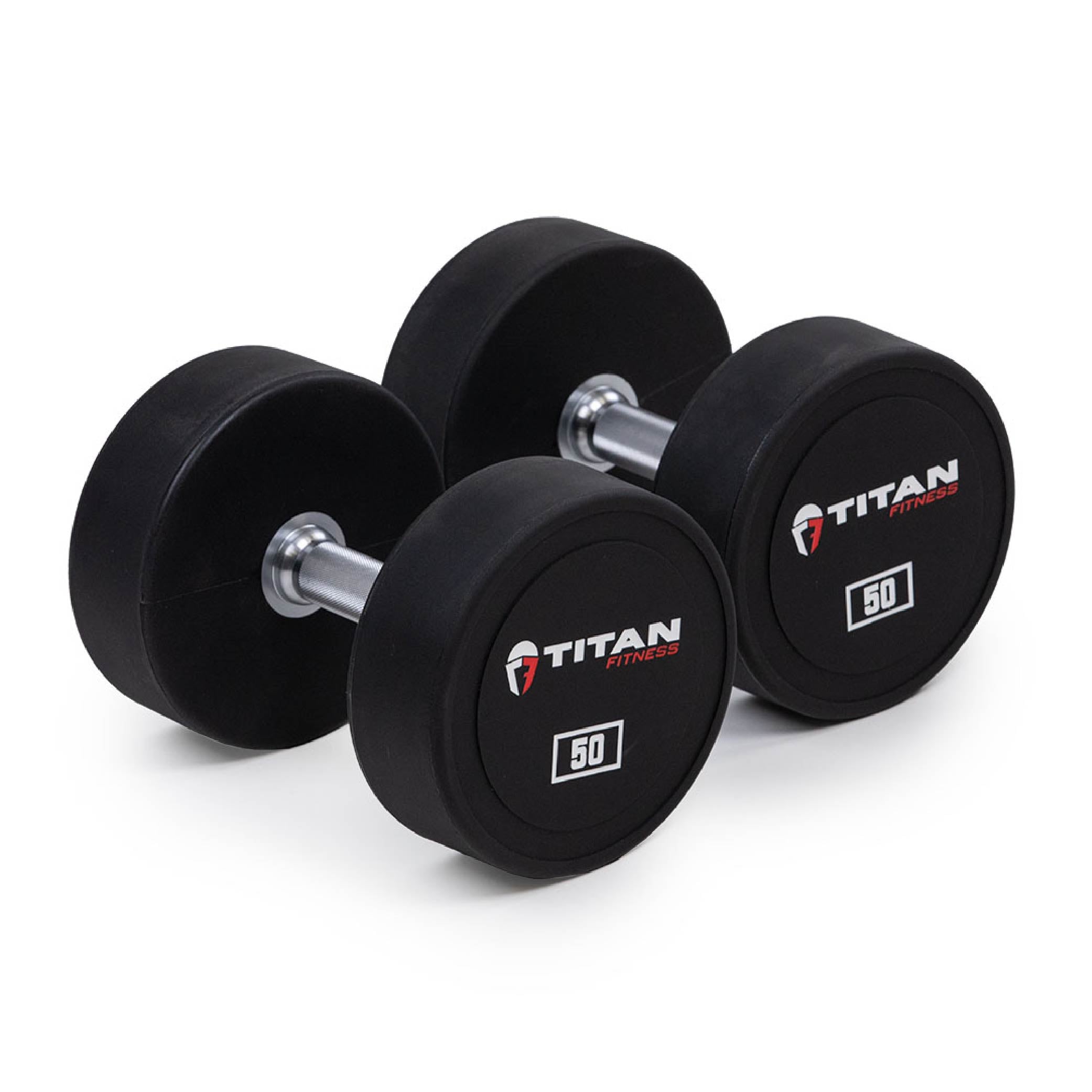 50 LB Pair Classic Round Urethane Dumbbells Titan Fitness