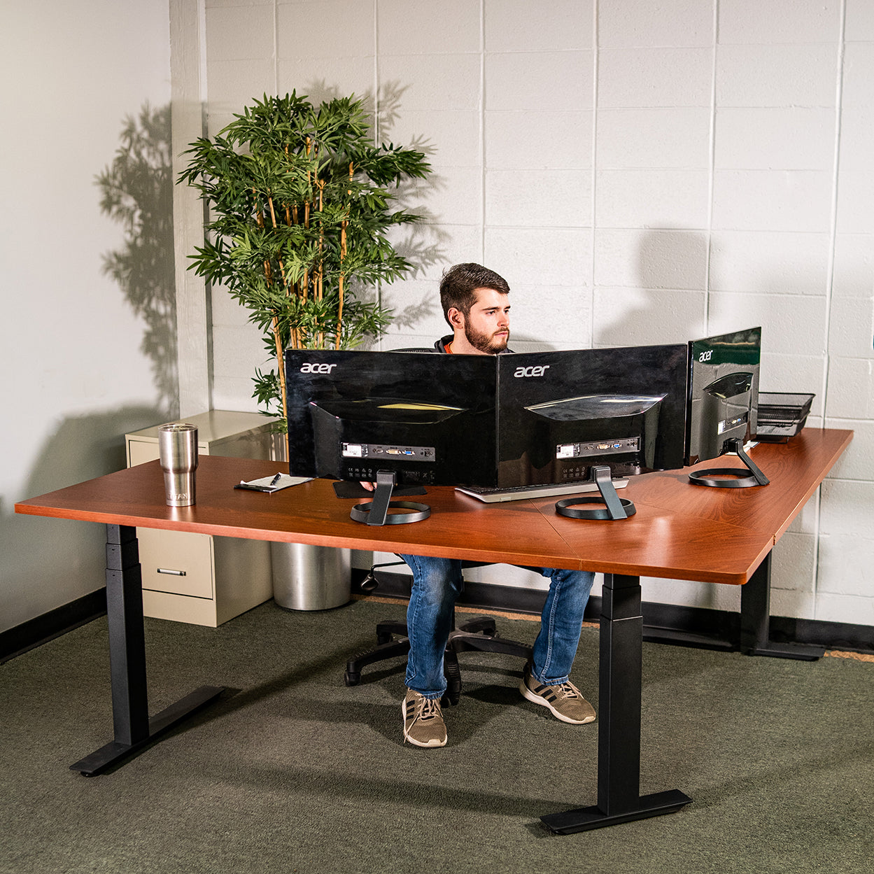 74" Electric Adjustable L-Shaped Desk With Wood Desktop - view 3