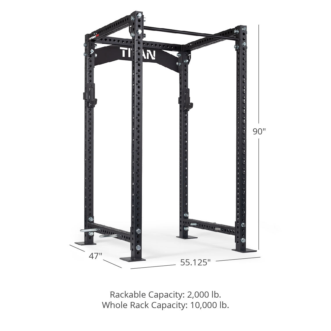 TITAN Series Power Rack - 90", 53", 55.125" Rackable Capacity: 2,000 lb Whole Rack Capacity: 10,000 lb. | Black / Crossmember Nameplate / Sandwich J-Hooks - view 146