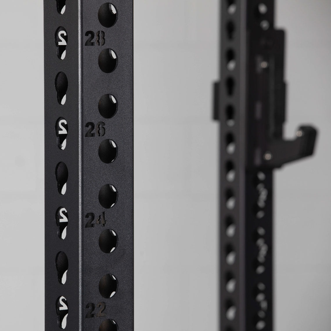 TITAN Series Power Rack - Shown With 36" Depth Rack | Black / 2” Fat Pull-Up Bar / Roller J-Hooks