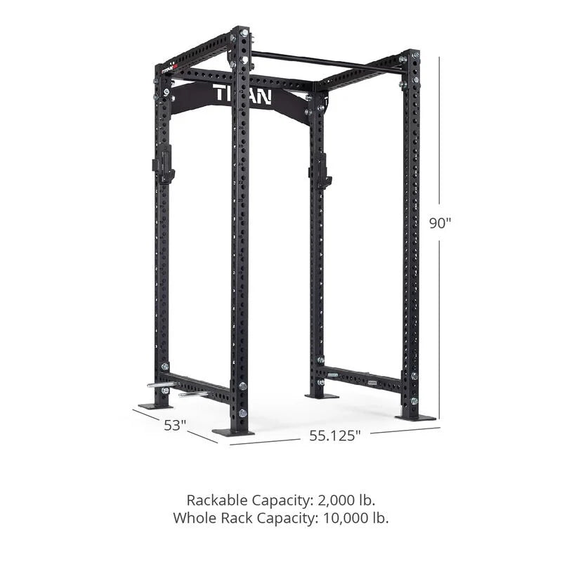 TITAN Series Power Rack - 90", 53", 55.125" Rackable Capacity: 2,000 lb Whole Rack Capacity: 10,000 lb. | Black / 2” Fat Pull-Up Bar / Sandwich J-Hooks - view 45