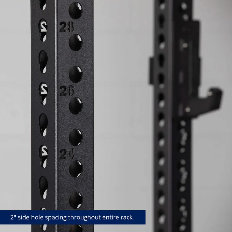 TITAN Series Power Rack - 2" Side Hole Spacing Throughout Entire Rack | Black / 2” Fat Pull-Up Bar / Roller J-Hooks