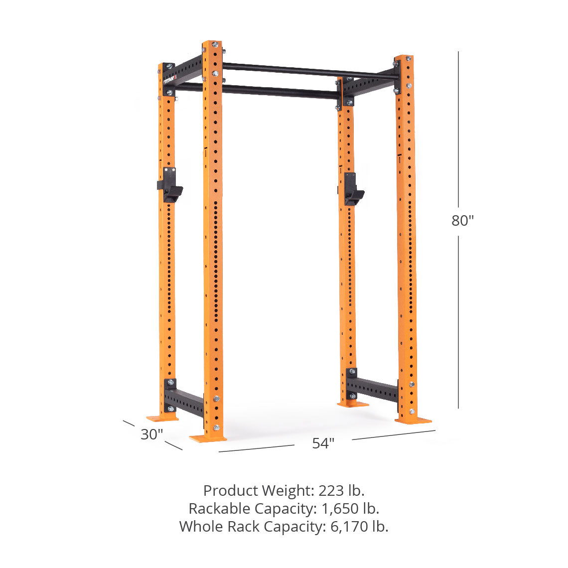 X-3 Series Bolt-Down Power Rack - Westside hole spacing through the bench and clean pull zone | Orange / No Weight Plate Holders