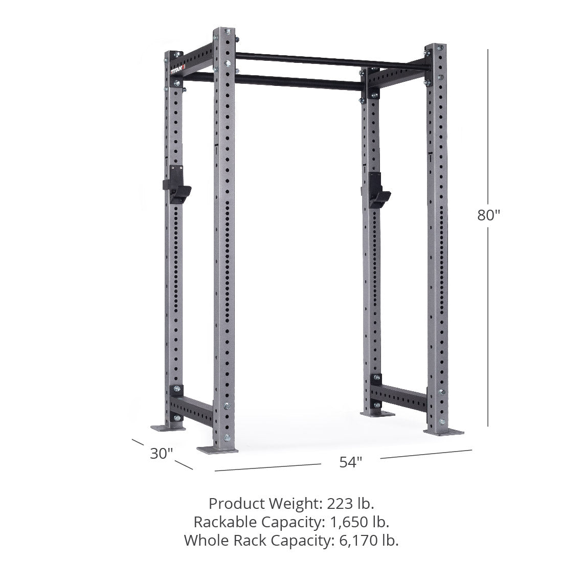 X-3 Series Bolt-Down Power Rack - 30", 54", 80" Product Weight: 223 lb. Rackable Capacity: 1,650 lb. Whole Rack Capacity: 6,170 lb | Silver / No Weight Plate Holders - view 57