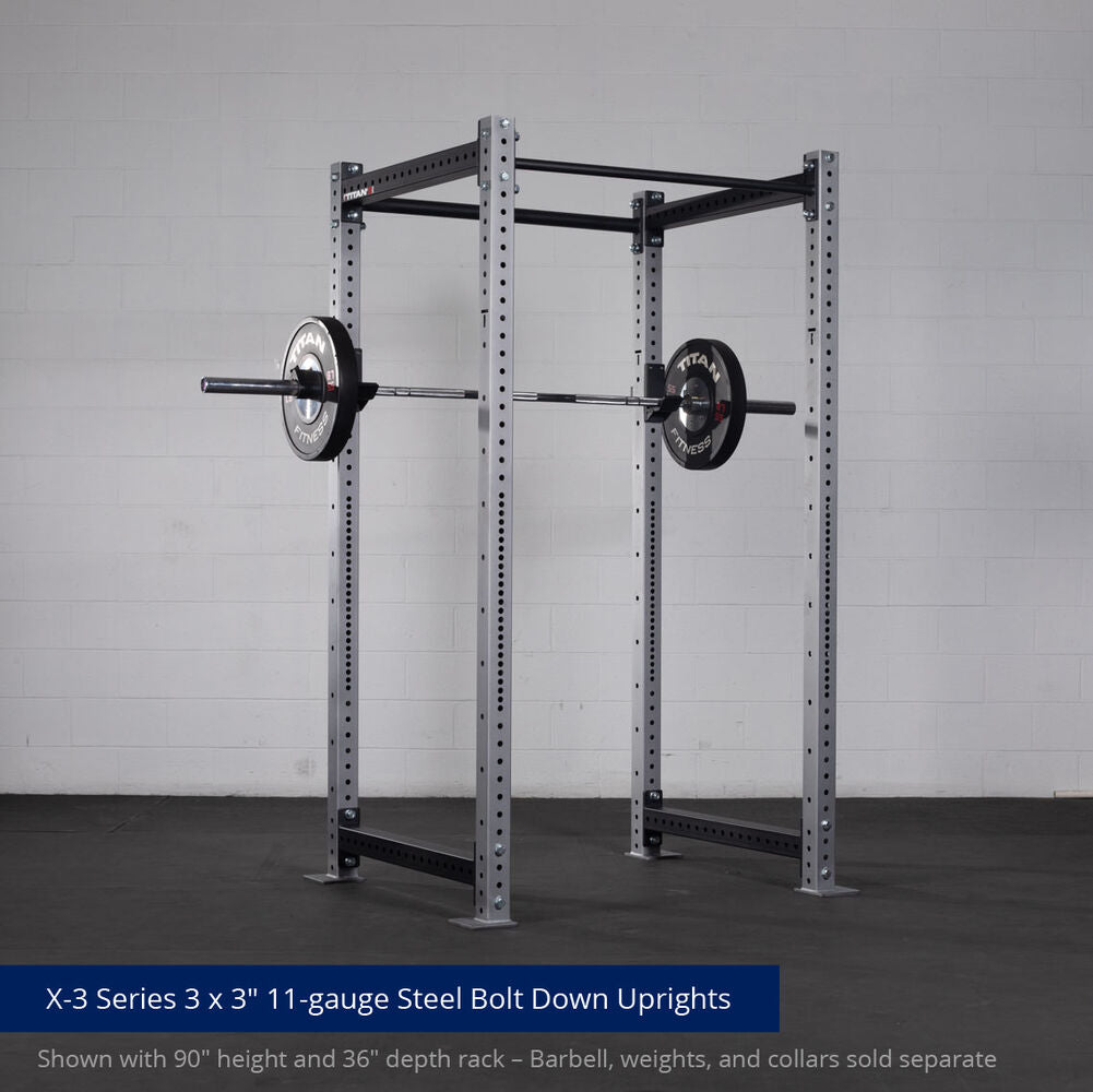 X-3 Series Bolt-Down Power Rack - 3 x 3" 11-gauge Steel Bolt Down Uprights | Silver / 4 Pack Weight Plate Holders