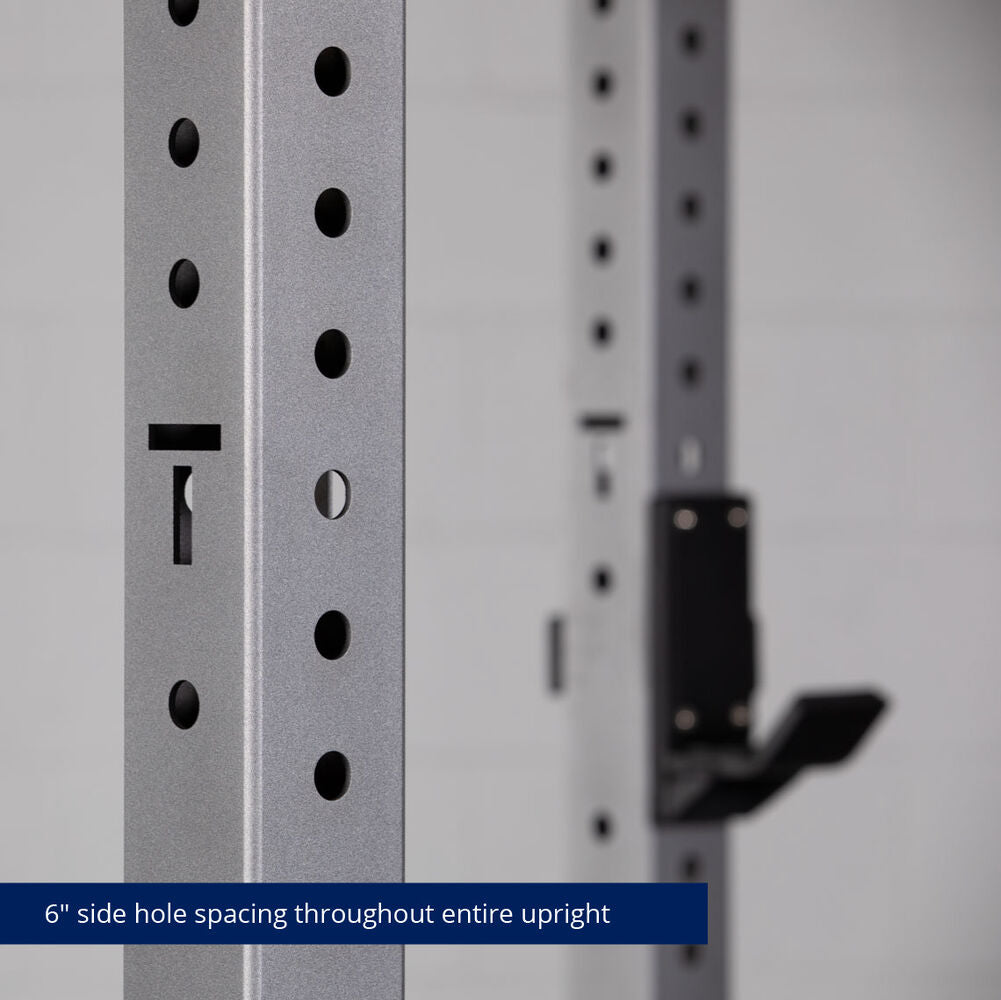 X-3 Series Bolt-Down Power Rack - 6" side hole spacing throughout entire upright | Silver / 4 Pack Weight Plate Holders