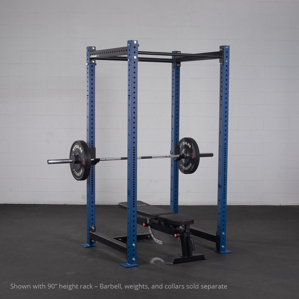 X-3 Series Bolt-Down Power Rack - Shown with 90" height rack - Barbell, bench, weights, and collars sold separate | Navy / 4 Pack Weight Plate Holders