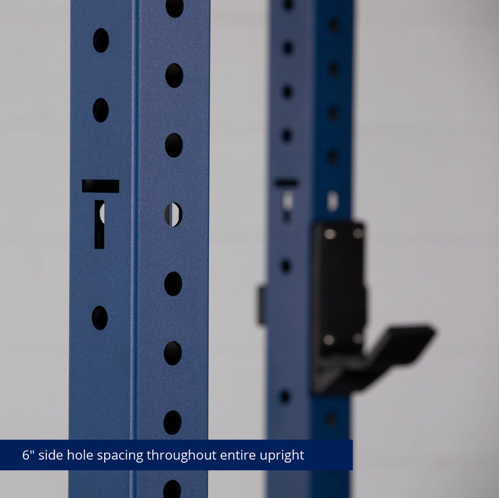 X-3 Series Bolt-Down Power Rack - 6" side hole spacing throughout entire upright | Navy / 4 Pack Weight Plate Holders
