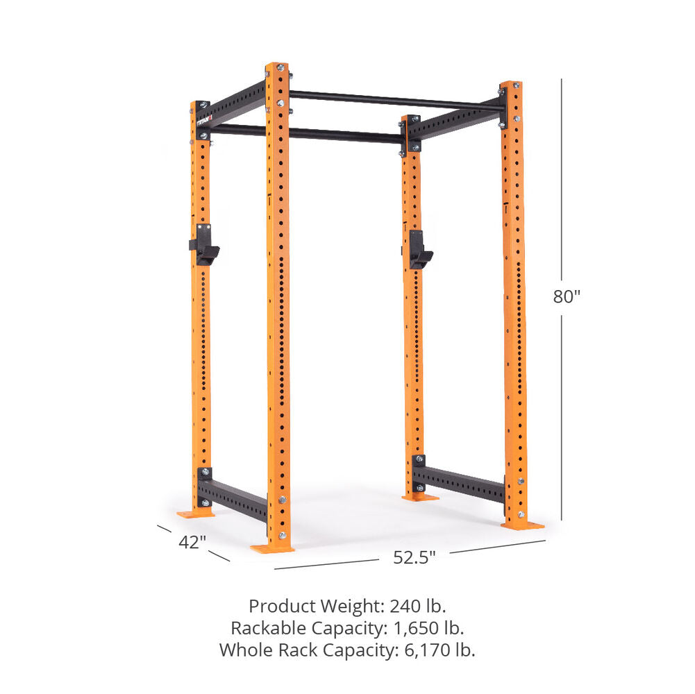 X-3 Series Bolt-Down Power Rack - 42", 52.5", 80" Product Weight: 240 lb. Rackable Capacity: 1,650 lb. Whole Rack Capacity: 6,170 lb | Orange / 4 Pack Weight Plate Holders