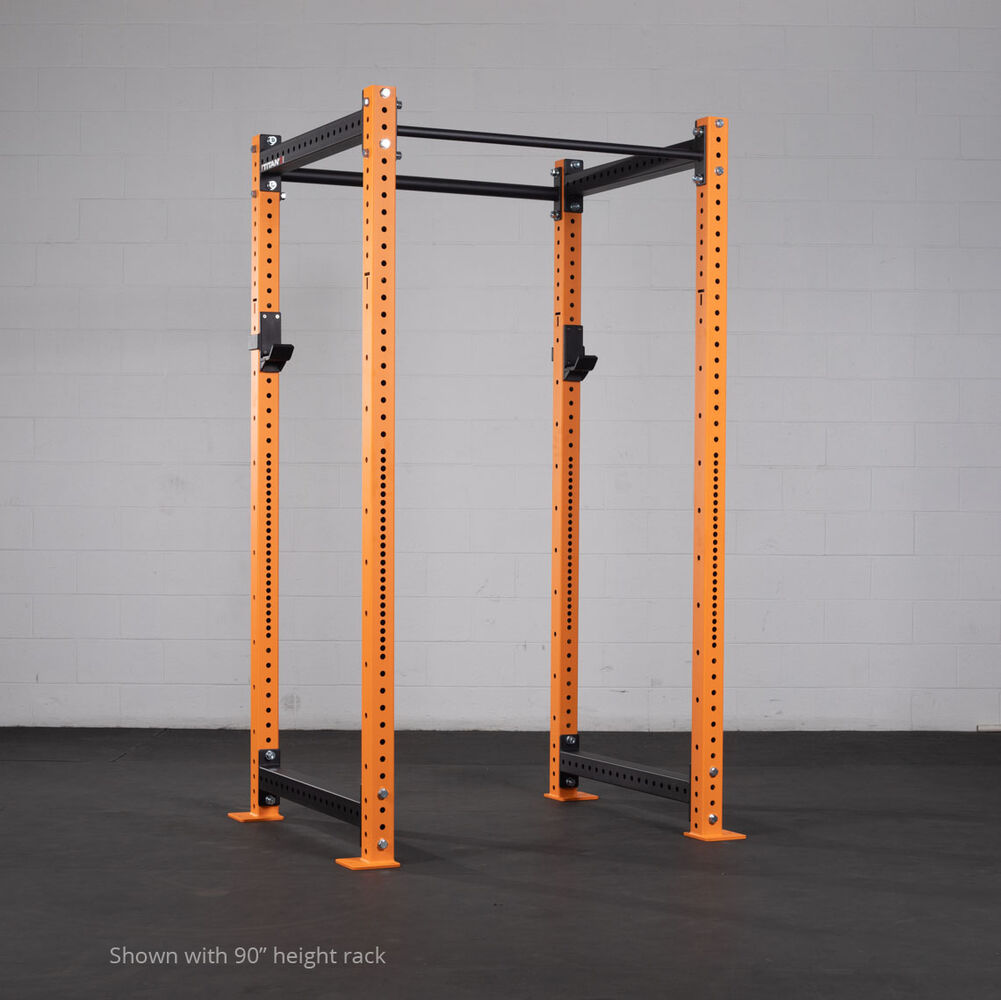 X-3 Series Bolt-Down Power Rack - Shown with 90" height rack | Orange / 4 Pack Weight Plate Holders - view 92