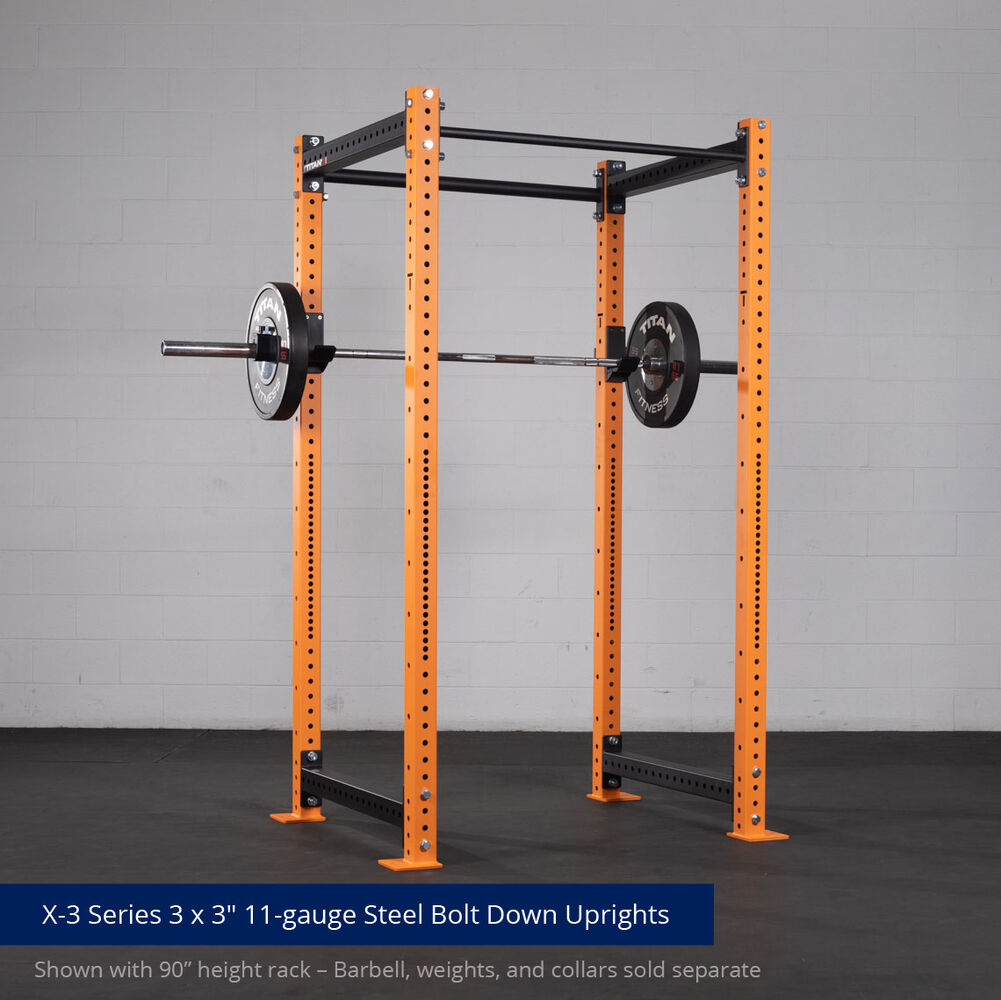 X-3 Series Bolt-Down Power Rack - 3 x 3" 11-gauge Steel Bolt Down Uprights | Orange / 4 Pack Weight Plate Holders - view 93