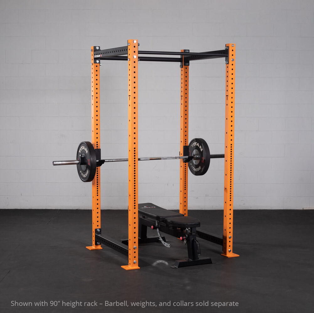X-3 Series Bolt-Down Power Rack - Shown with 90" height rack - Barbell, bench, weights, and collars sold separate | Orange / 4 Pack Weight Plate Holders - view 94