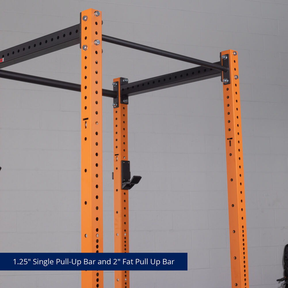 X-3 Series Bolt-Down Power Rack - 1.25" Single Pull-Up Bar and 2" Fat Pull-Up Bar | Orange / 4 Pack Weight Plate Holders