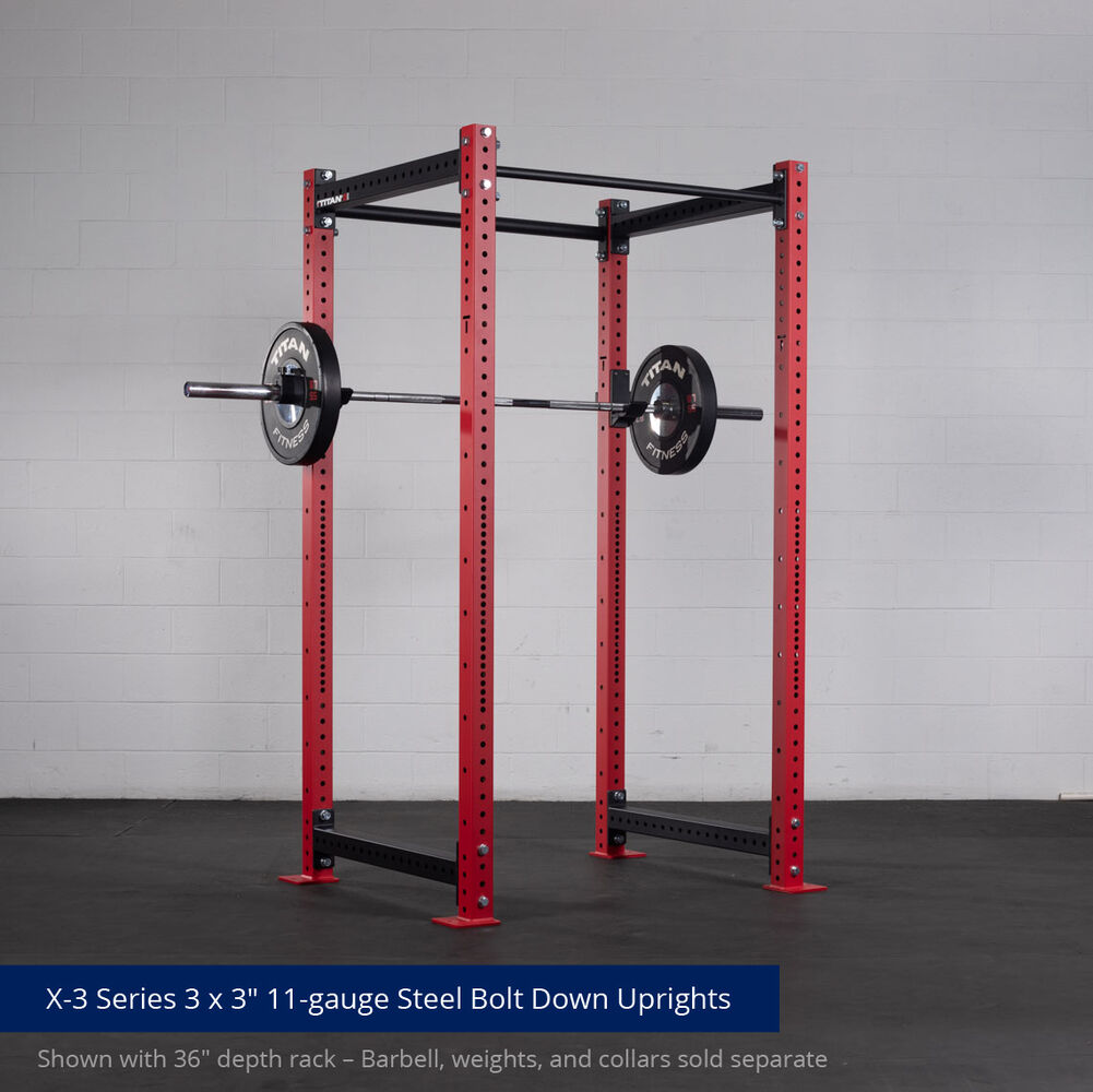 X-3 Series Bolt-Down Power Rack - 3 x 3" 11-gauge Steel Bolt Down Uprights | Red / 4 Pack Weight Plate Holders - view 104