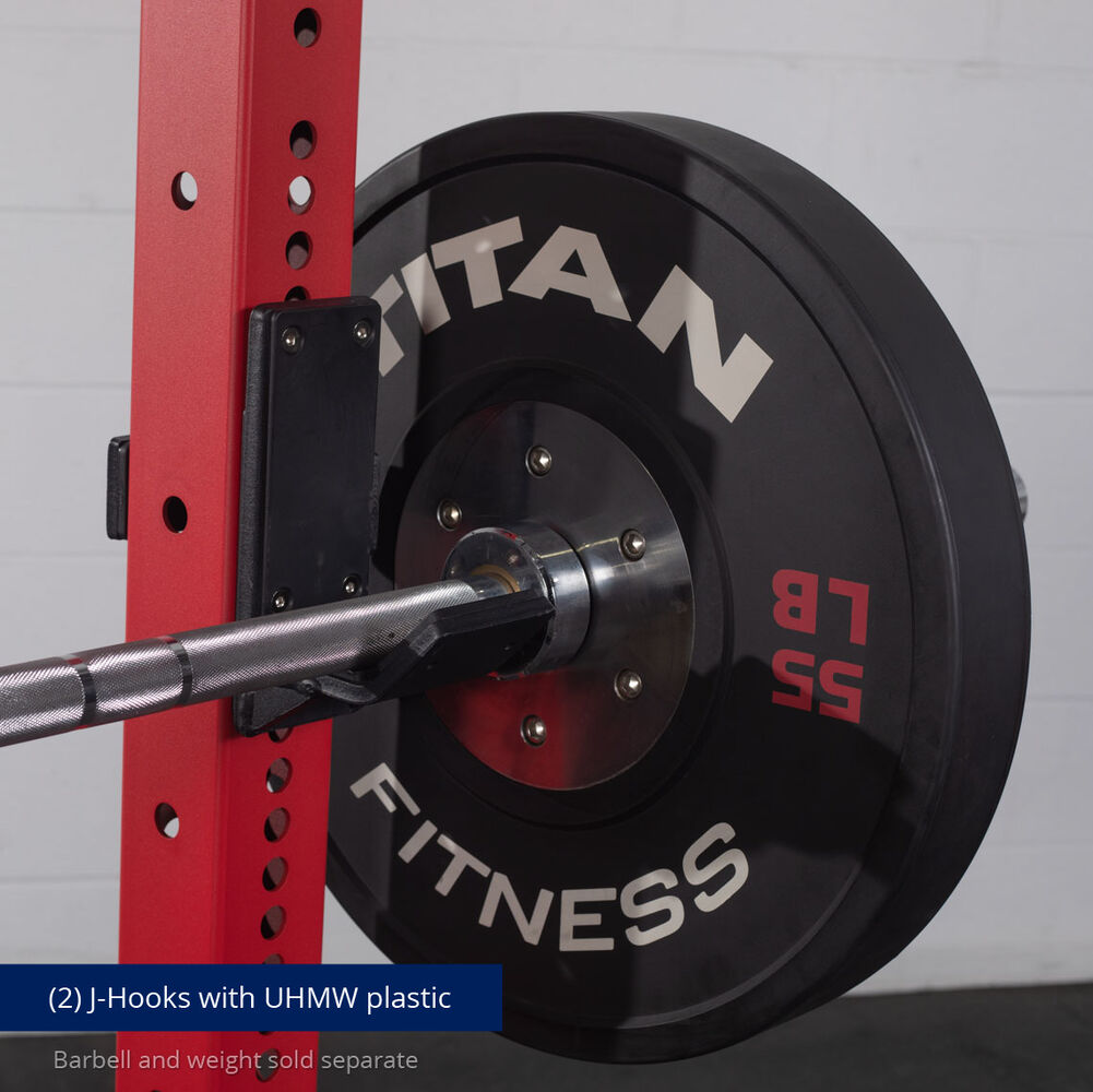 X-3 Series Bolt-Down Power Rack - (2) J-Hooks with UHMW plastic | Red / 4 Pack Weight Plate Holders - view 106