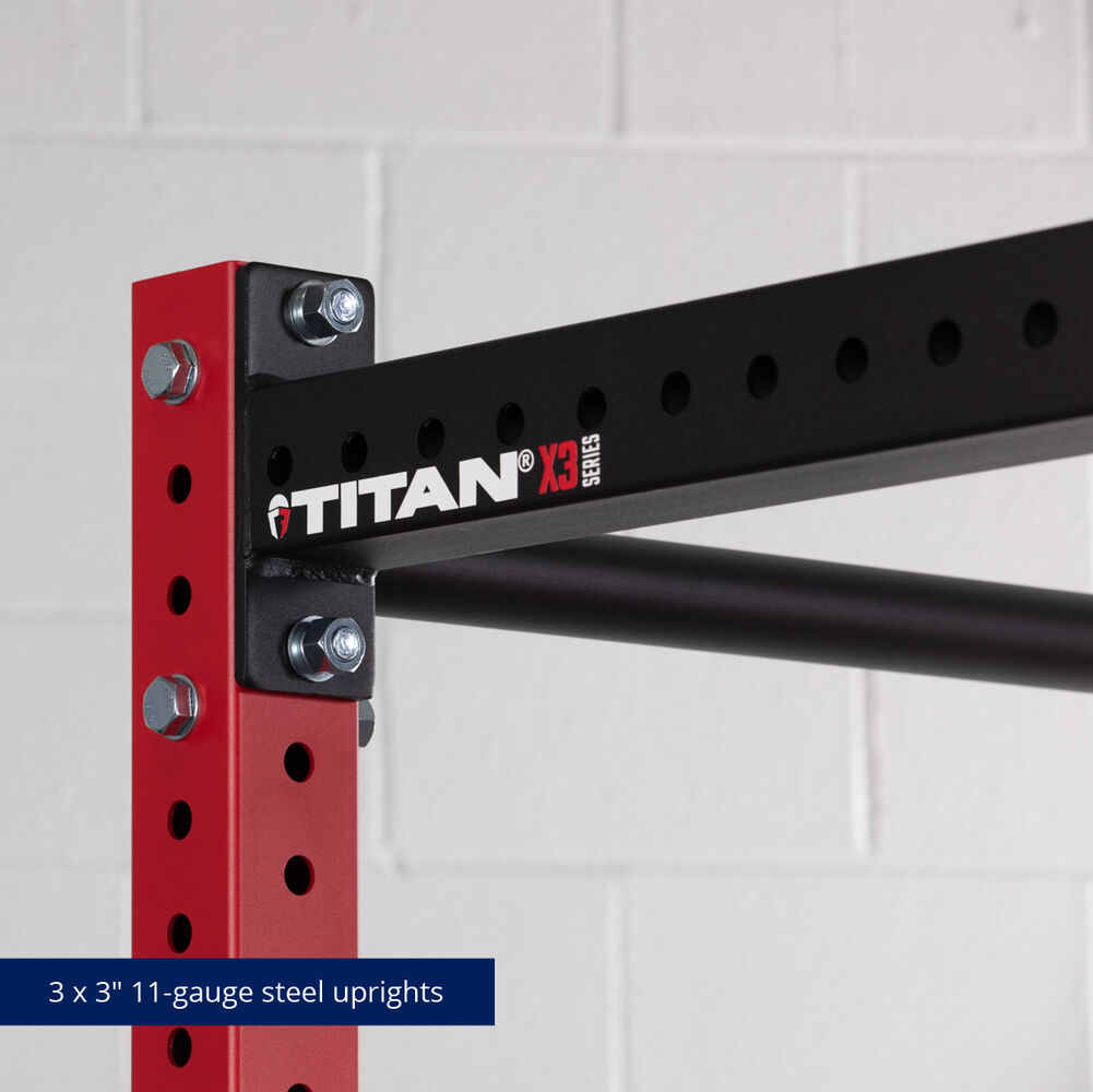 X-3 Series Bolt-Down Power Rack - 3 x 3" 11-gauge Steel Uprights | Red / No Weight Plate Holders