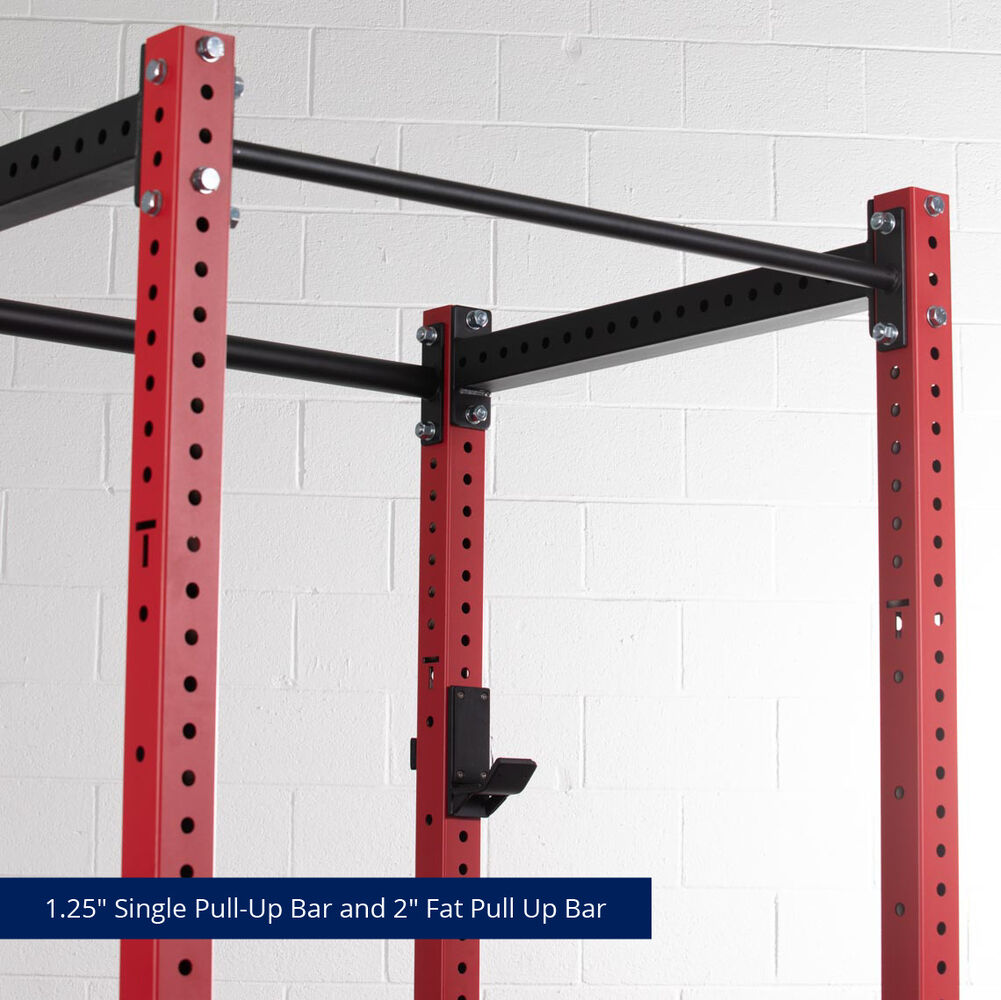 X-3 Series Bolt-Down Power Rack - 1.25" Single Pull-Up Bar and 2" Fat Pull-Up Bar | Red / No Weight Plate Holders