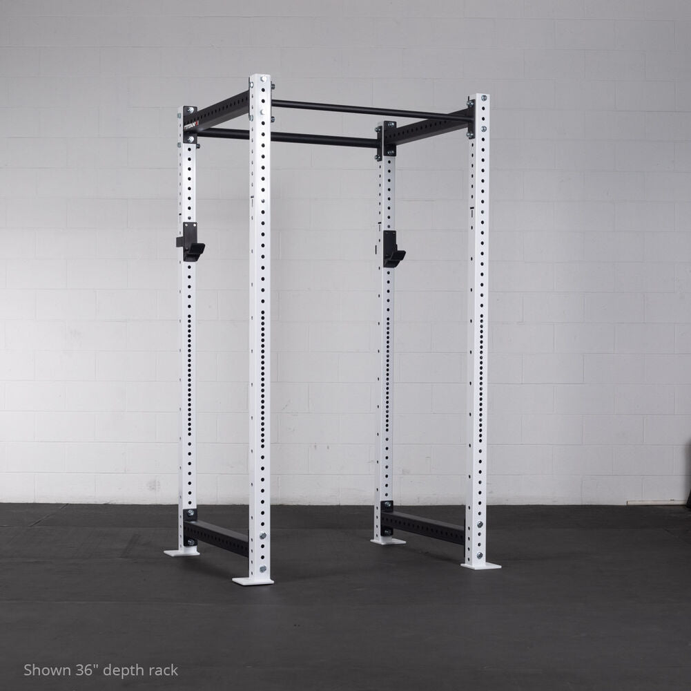 X-3 Series Bolt-Down Power Rack - Shown with 36" depth rack | White / 4 Pack Weight Plate Holders - view 126