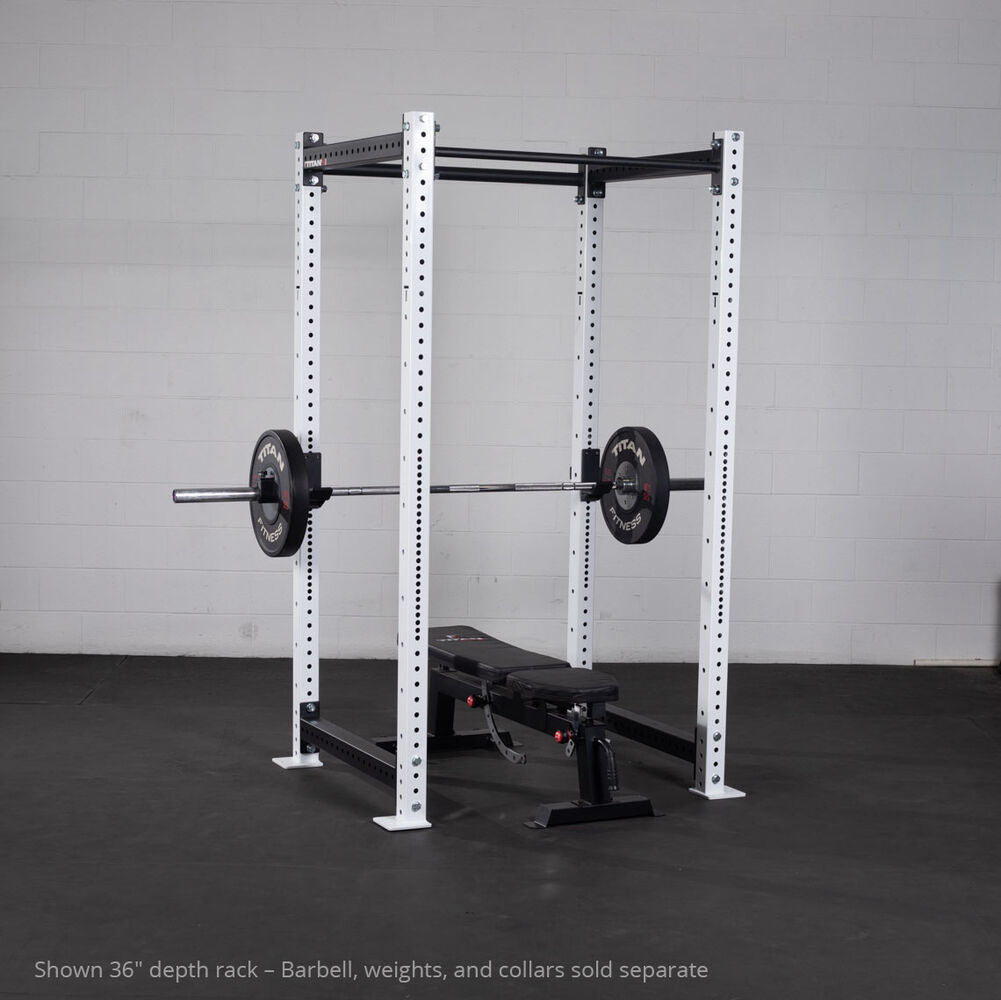 X-3 Series Bolt-Down Power Rack - Shown with 36" depth rack - Barbell, bench, weights, and collars sold separate | White / 4 Pack Weight Plate Holders - view 128