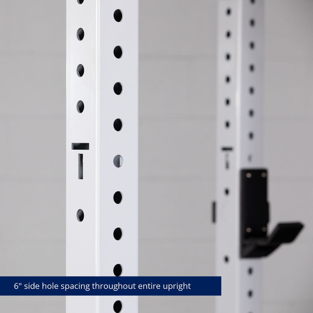 X-3 Series Bolt-Down Power Rack - 6" side hole spacing throughout entire upright | White / 4 Pack Weight Plate Holders
