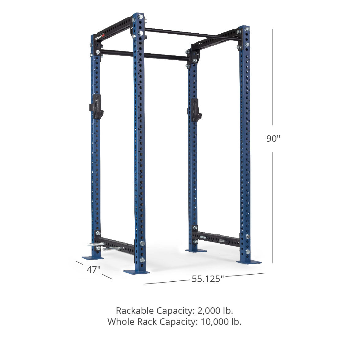 TITAN Series Power Rack - 90", 53", 55.125" Rackable Capacity: 2,000 lb Whole Rack Capacity: 10,000 lb. | Navy / 2” Fat Pull-Up Bar / Sandwich J-Hooks - view 42