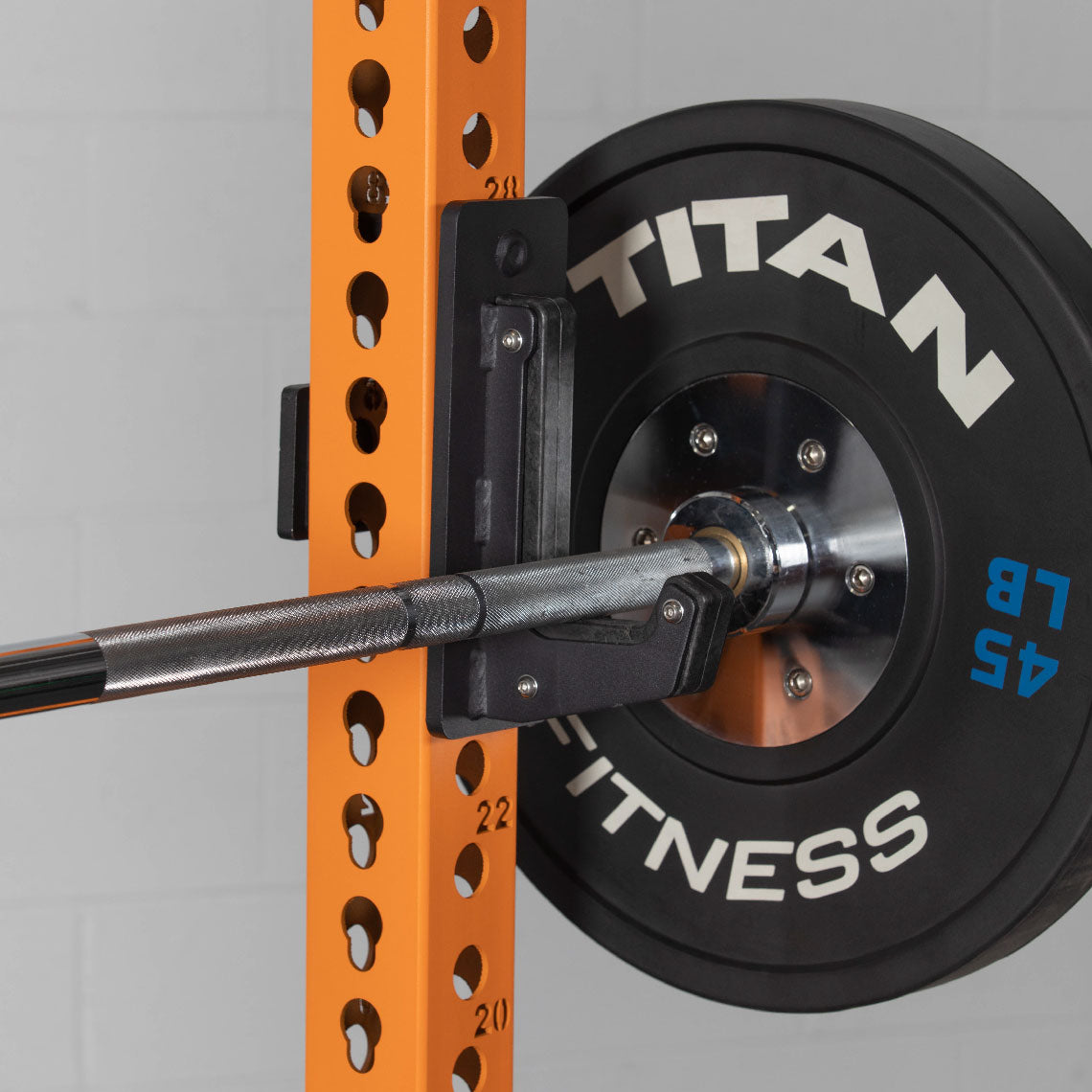 TITAN Series Power Rack - 2" Side Hole Spacing Throughout Entire Rack | Orange / 2” Fat Pull-Up Bar / Sandwich J-Hooks - view 46