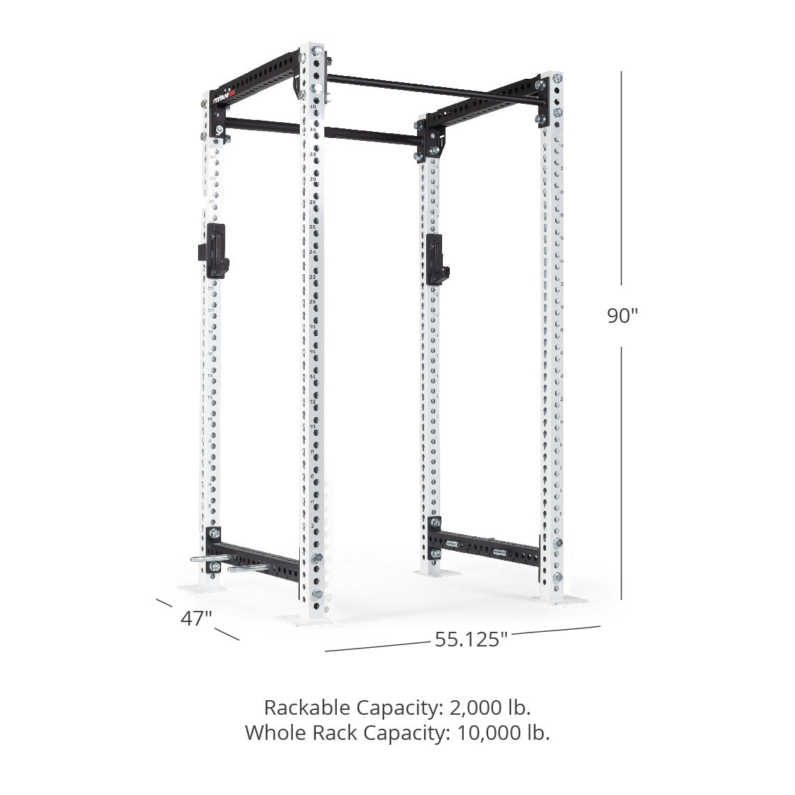 TITAN Series Power Rack - 90", 53", 55.125" Rackable Capacity: 2,000 lb Whole Rack Capacity: 10,000 lb. | White / 2” Fat Pull-Up Bar / Sandwich J-Hooks - view 67