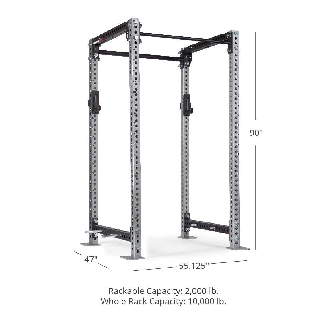 TITAN Series Power Rack - 90", 53", 55.125" Rackable Capacity: 2,000 lb Whole Rack Capacity: 10,000 lb. | Silver / 2” Fat Pull-Up Bar / Sandwich J-Hooks - view 61