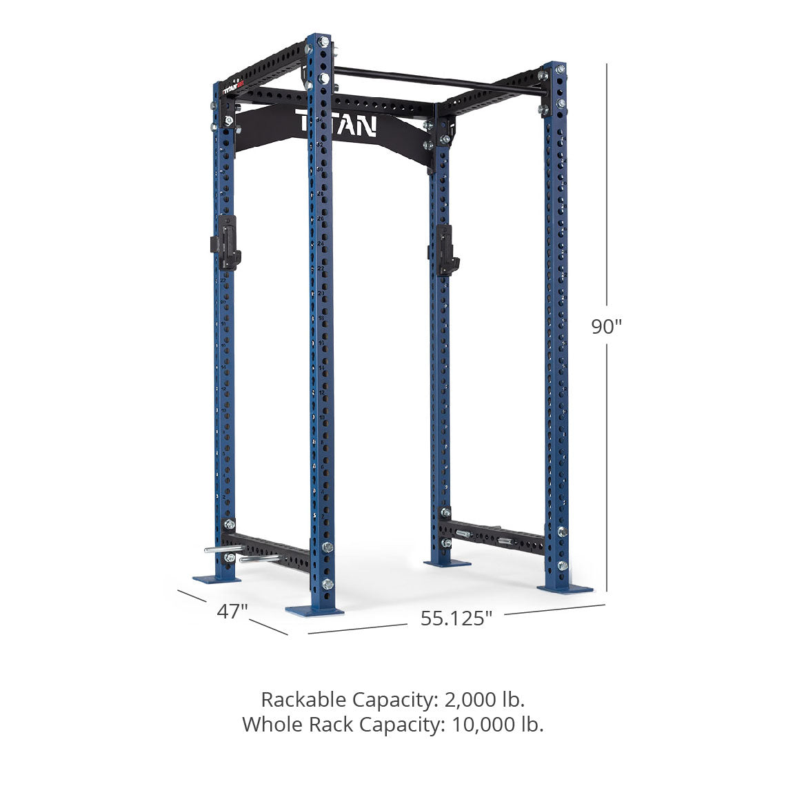 TITAN Series Power Rack - 90", 53", 55.125" Rackable Capacity: 2,000 lb Whole Rack Capacity: 10,000 lb. | Navy / Crossmember Nameplate / Sandwich J-Hooks - view 153