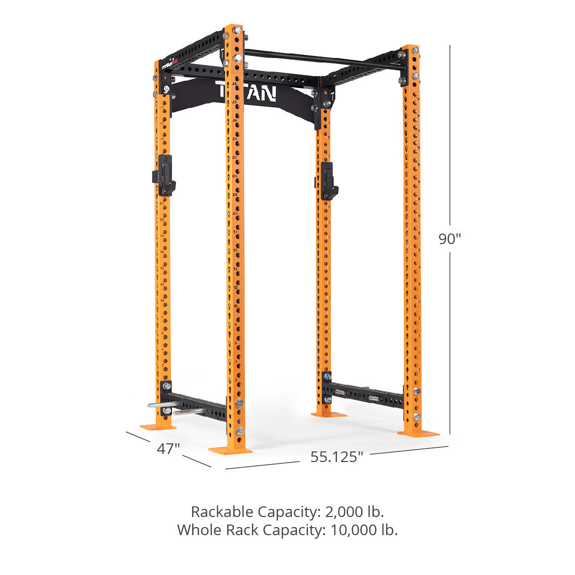 TITAN Series Power Rack - 90", 53", 55.125" Rackable Capacity: 2,000 lb Whole Rack Capacity: 10,000 lb. | Orange / Crossmember Nameplate / Sandwich J-Hooks - view 160