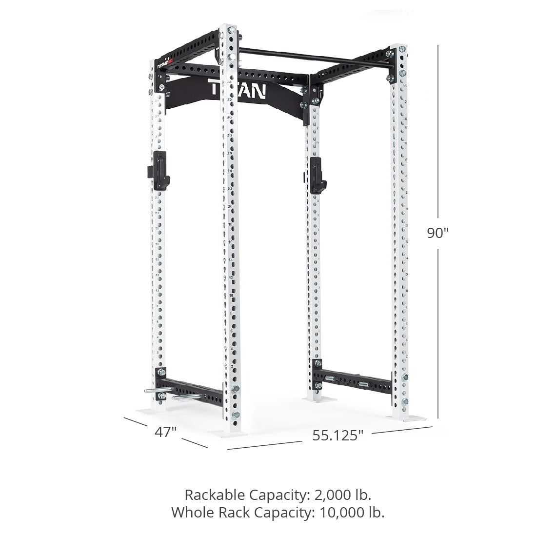 TITAN Series Power Rack - 90", 53", 55.125" Rackable Capacity: 2,000 lb Whole Rack Capacity: 10,000 lb. | White / Crossmember Nameplate / Sandwich J-Hooks - view 181