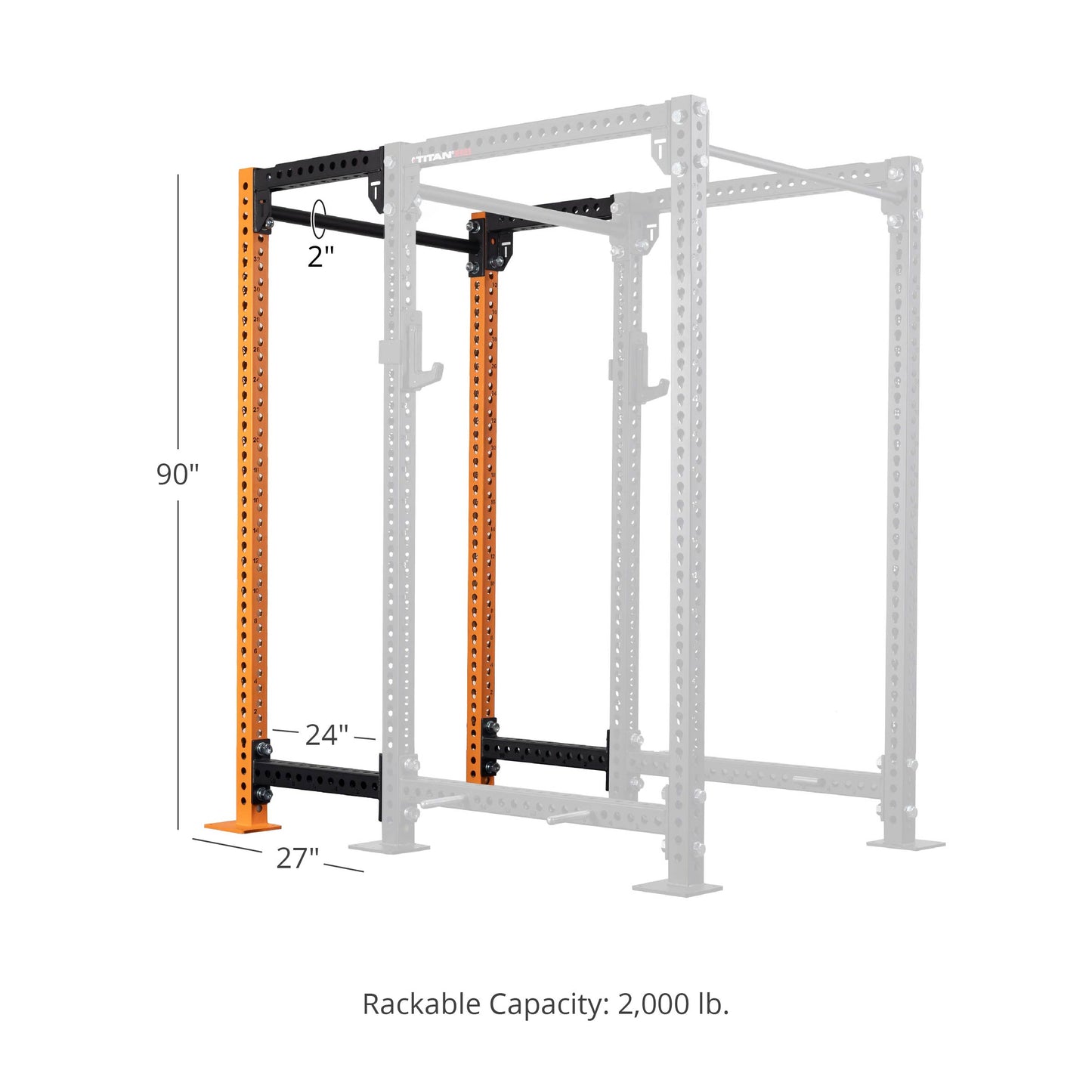 TITAN Series 24" Extension Kit - Extension Color: Orange - Extension Height: 90" - Crossmember: 2" Fat Pull-Up Bar | Orange / 90" / 2" Fat Pull-Up Bar - view 94