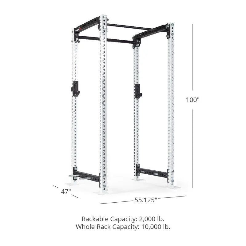 TITAN Series Power Rack - 100", 47", 55.125" Rackable Capacity: 2,000 lb Whole Rack Capacity: 10,000 lb. | White / 2” Fat Pull-Up Bar / No J-Hooks