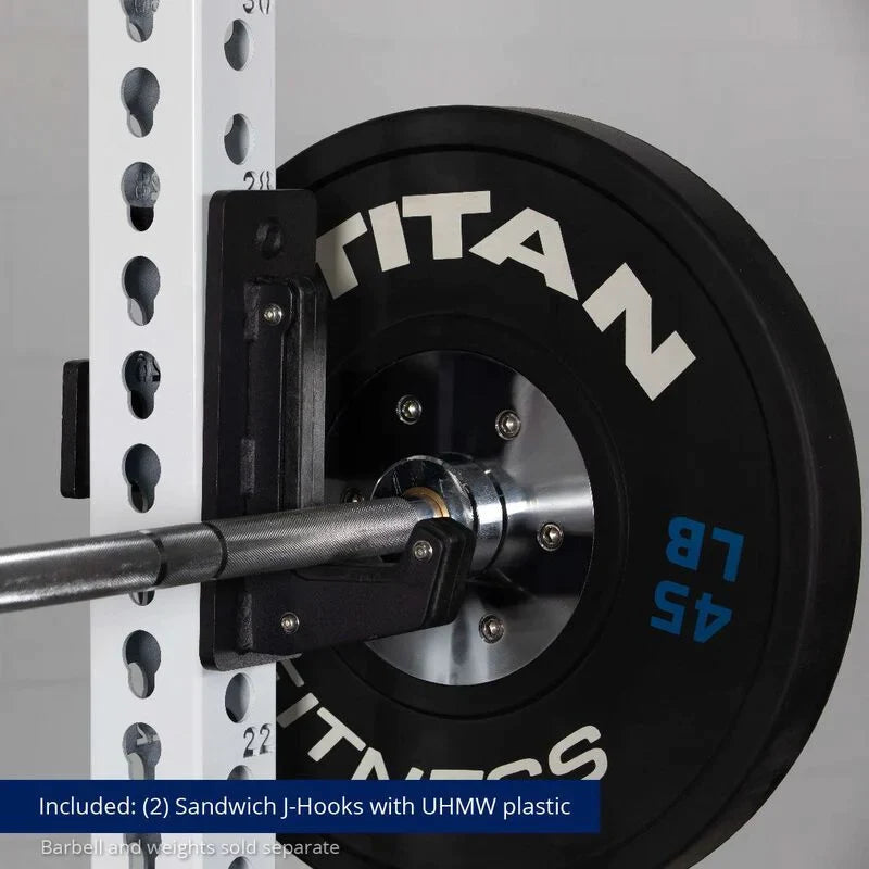 TITAN Series Power Rack - Included: (2) Sandwich J-Hooks with UHMW Plastic | White / 2” Fat Pull-Up Bar / Sandwich J-Hooks - view 72