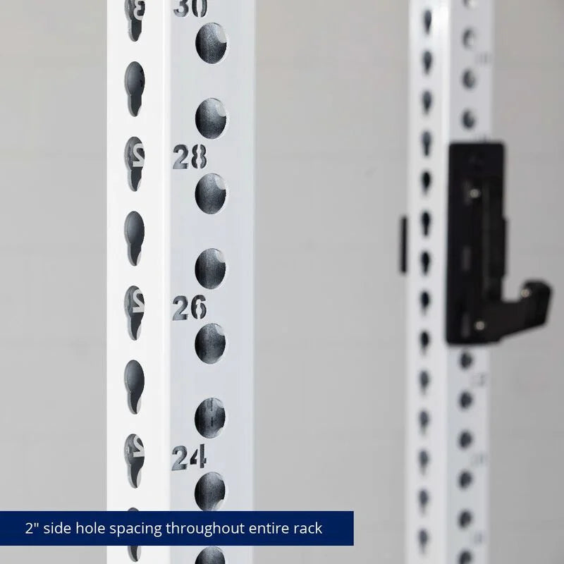 TITAN Series Power Rack - 2" Side Hole Spacing Throughout Entire Rack | White / 2” Fat Pull-Up Bar / Sandwich J-Hooks