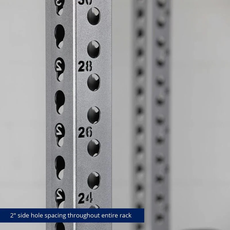 TITAN Series Power Rack - 2" Side Hole Spacing Throughout Entire Rack | Silver / Crossmember Nameplate / Roller J-Hooks