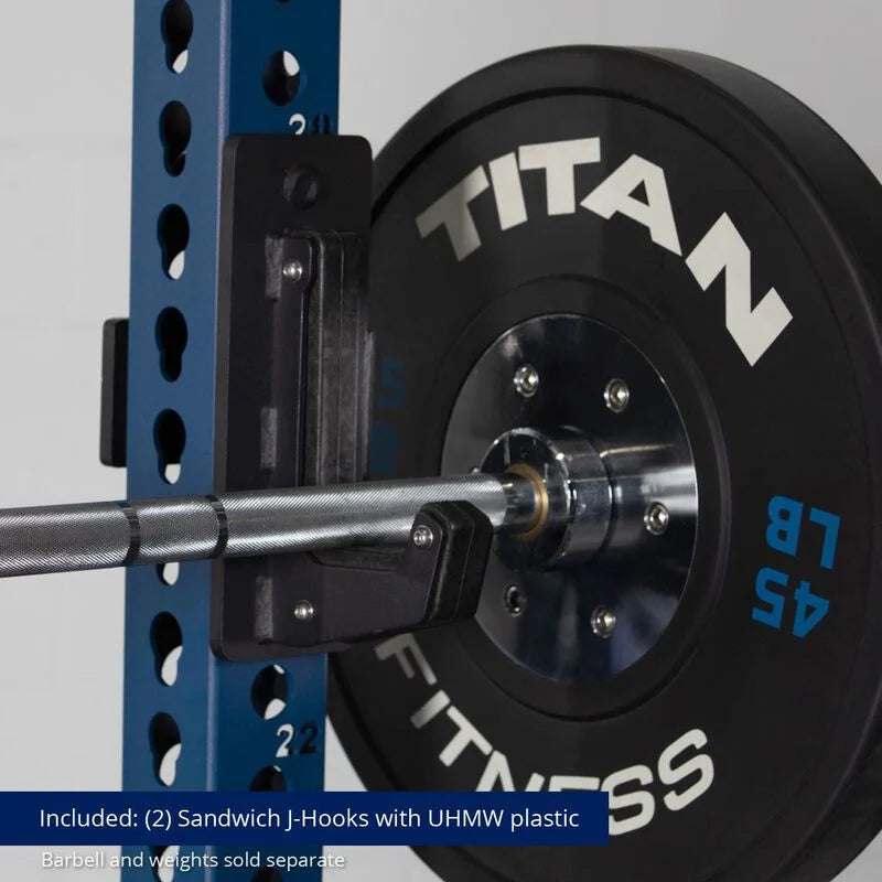 TITAN Series Power Rack - Included: (2) Sandwich J-Hooks with UHMW Plastic | Navy / 2” Fat Pull-Up Bar / Roller J-Hooks - view 85