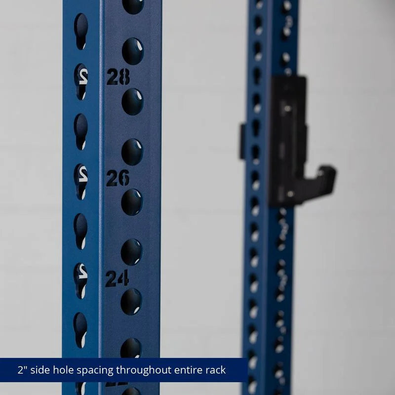 TITAN Series Power Rack - 2" Side Hole Spacing Throughout Entire Rack | Navy / 2” Fat Pull-Up Bar / Sandwich J-Hooks - view 48