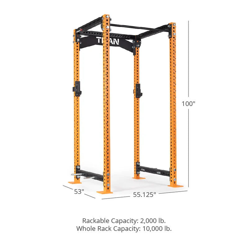 TITAN Series Power Rack - 100", 53", 55.125" Rackable Capacity: 2,000 lb Whole Rack Capacity: 10,000 lb. | Orange / 2” Fat Pull-Up Bar / No J-Hooks