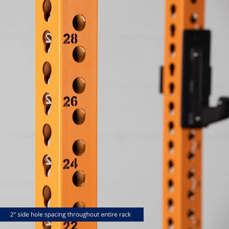 TITAN Series Power Rack - 2" Side Hole Spacing Throughout Entire Rack | Orange / 2” Fat Pull-Up Bar / Roller J-Hooks - view 93