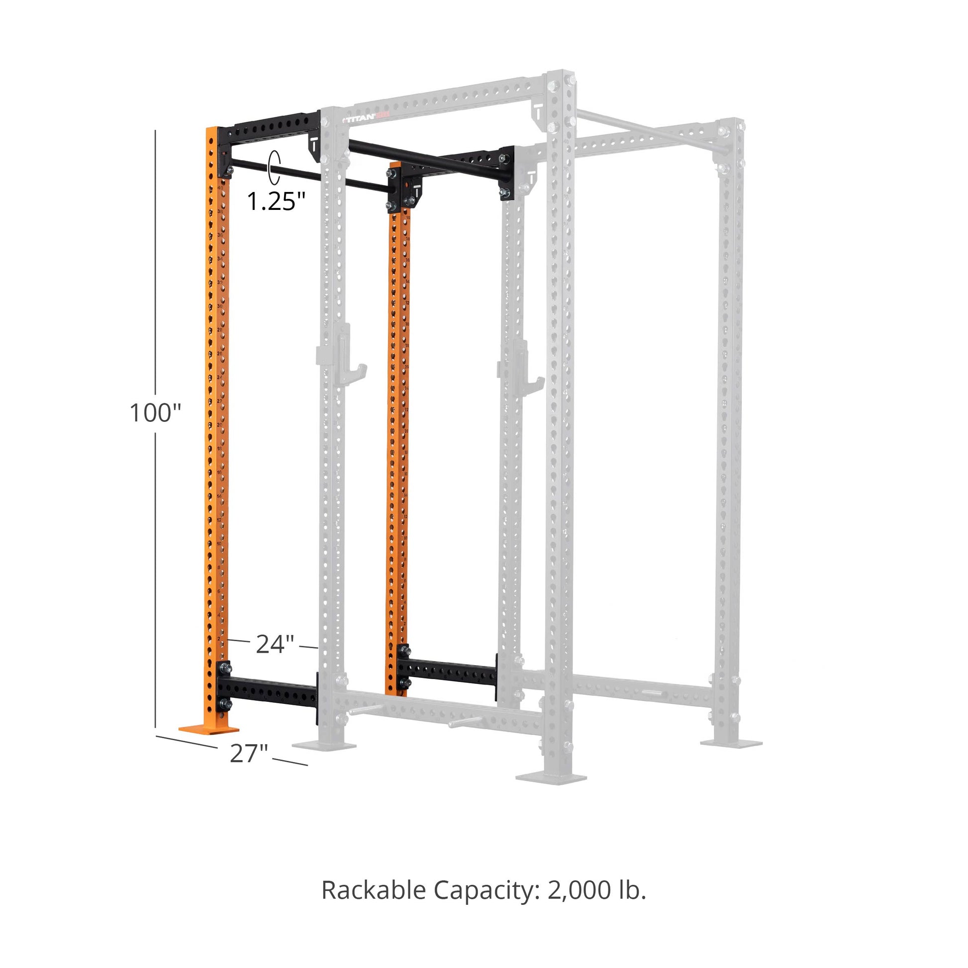TITAN Series 24" Extension Kit - Extension Color: Orange - Extension Height: 100" - Crossmember: 1.25" Pull-Up Bar | Orange / 100" / 1.25" Pull-Up Bar